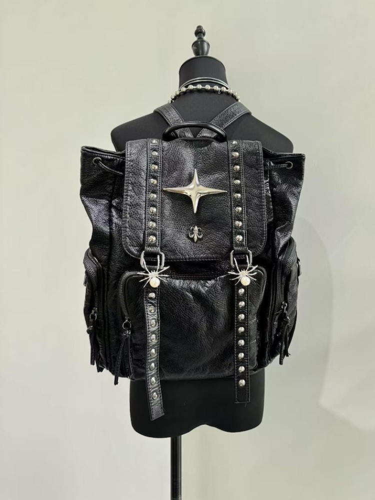 Leather Backpack Vintage - ゴシックパンク Pu レザーショルダーバッグリベット Y2K バックパック女性のヴィンテージ原宿バックパック大学大容量バッグ