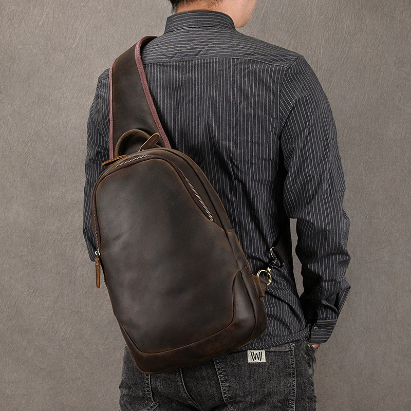 男性用本革チェストバッグ,男性用本物の牛革スキンバッグ,シン - Leather Backpack Vintage のレビューと価格