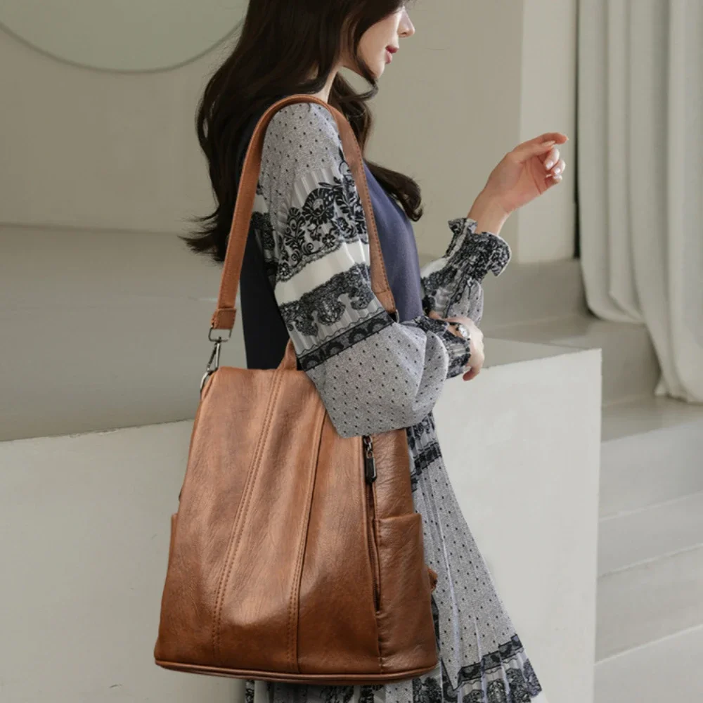 新しい盗難防止ラップトップバックパック女性のための高品質ソフ - Leather Backpack Vintage のレビューと価格