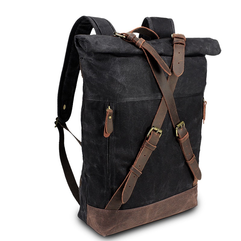 レトロキャンバスレザーバックパック男性防水リュックサック大容 - Leather Backpack Vintage のレビューと価格